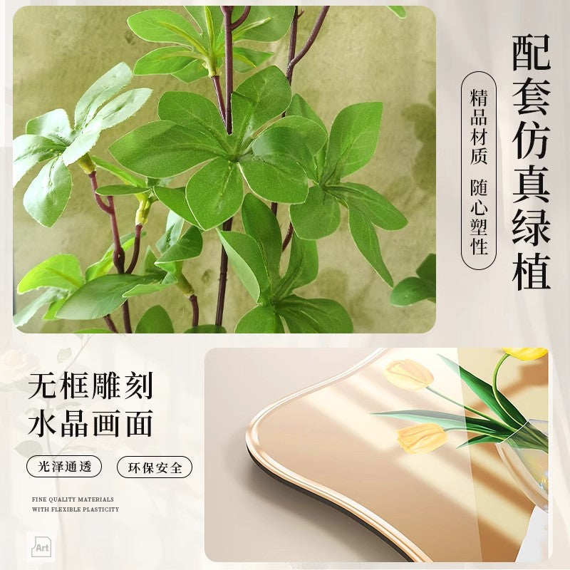 Medieval-style living room decorative painting, high-end TV background wall hanging painting, creative green plant dining room large white wall mural