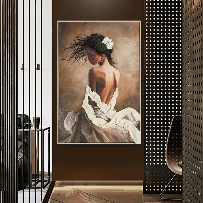 Hand-painted figure texture oil painting High-end and sophisticated Physical installation art mural Commercial hotel and guesthouse backdrop wall decoration