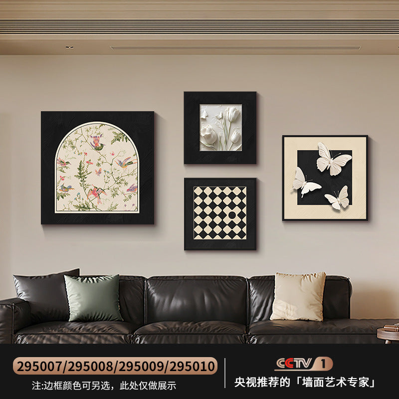 Medieval-style living room sofa background wall decorative painting2025New combination mural with a high-end feel, floral four-panel hanging painting