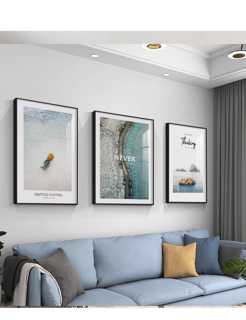Seascape Living Room Decorative Artwork Modern Minimalist Sofa Feature Wall Hanging Nordic Art Triptych Bedroom Wall Art