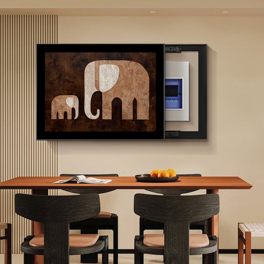 2025New electric meter box decorative painting, vintage elephant power box cover-up hanging painting, power box main switch box wall art