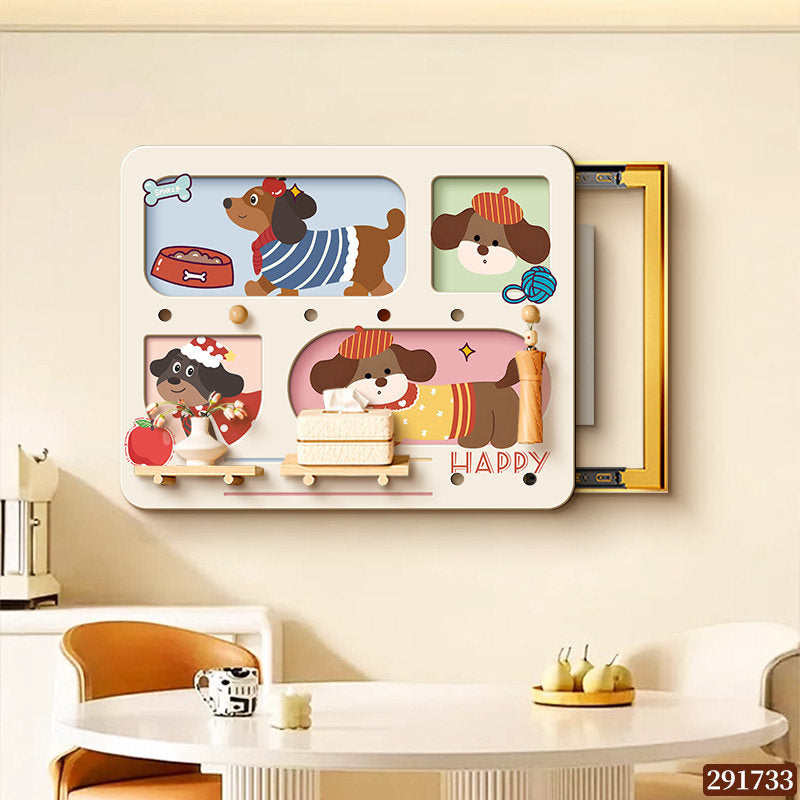 Cartoon puppy perforated board decorative painting for electric meter box, dopamine-style power box cover, storage rack, and decorative hanging painting