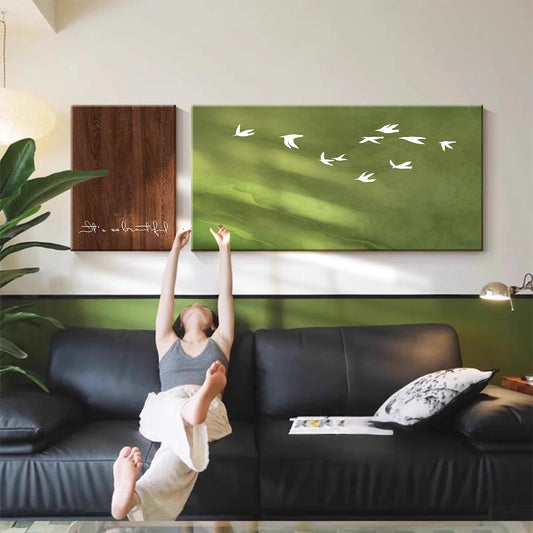 Vintage-style living room sofa background wall decorative painting, green landscape French niche art combination mural