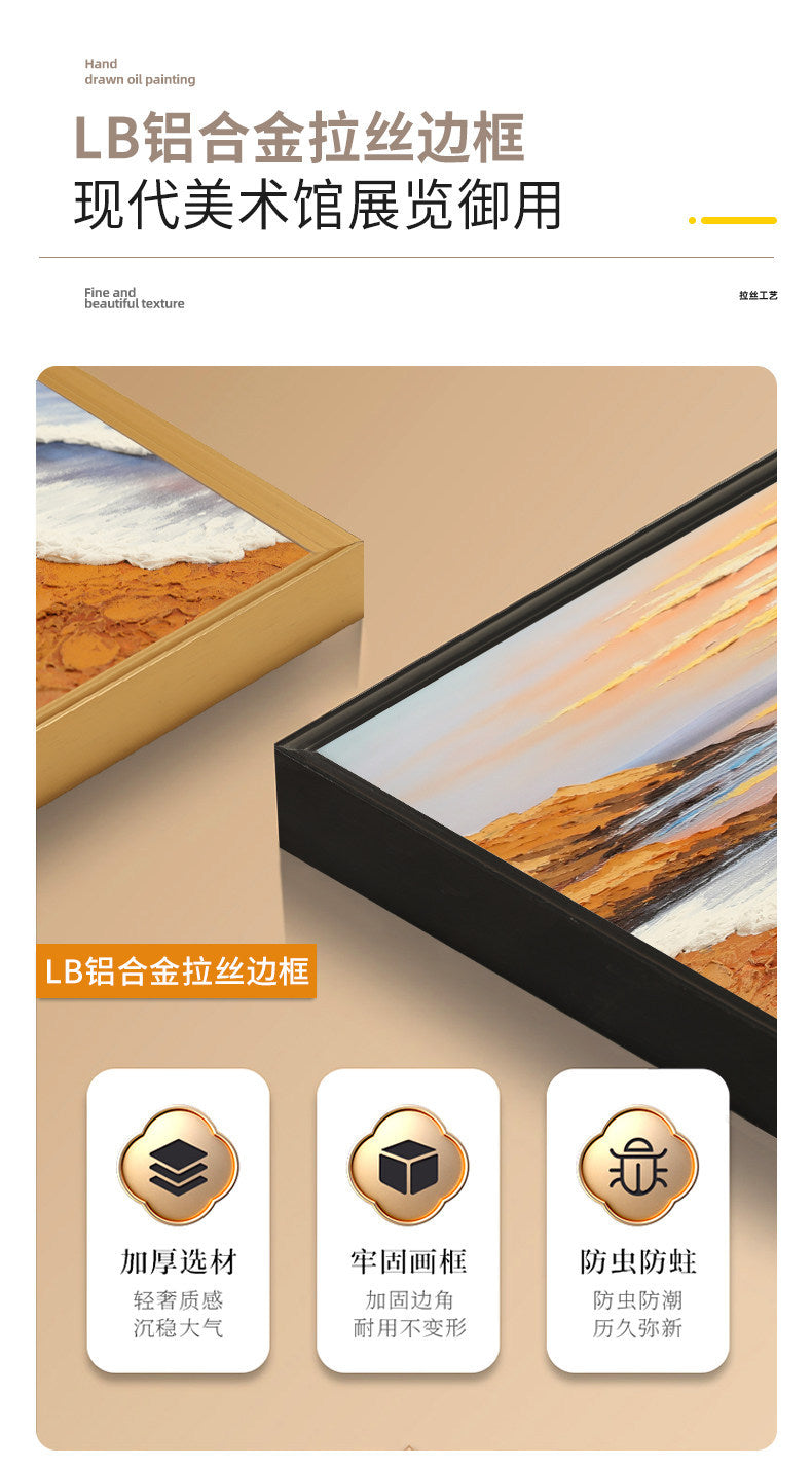 Modern Minimalist Entrance Hall Seascape Decorative Painting Hand-Painted with Added Brushstrokes Three-Dimensional Oil Painting Corridor Textured Wall Hanging